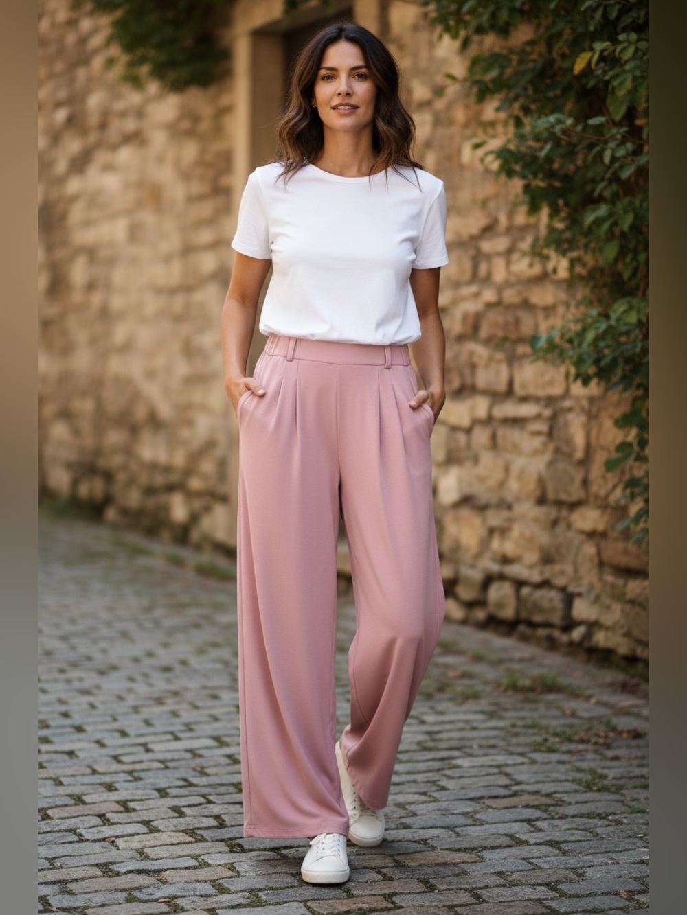 Halara Pink High Waisted Wide Leg Palazzo Pants M Tall Pockets Flowy Casual
